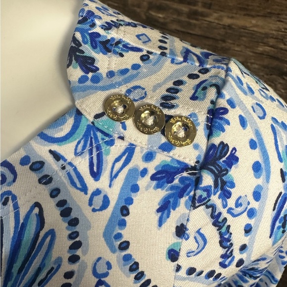 Lilly Pulitzer Blue and Pink Sheath Dress with 3/4 Sleeves - Picture 9 of 10